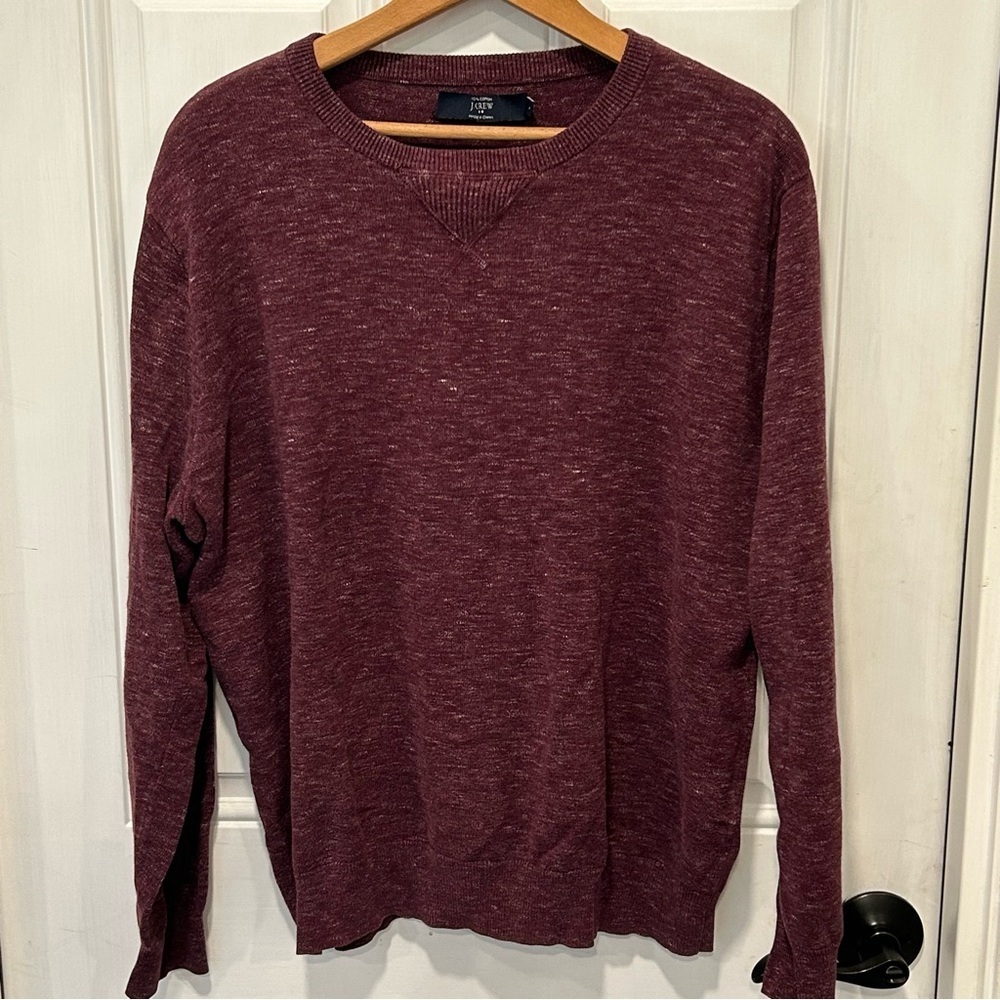 J Crew Mens Sweater Heathered Burgundy Long Sleeve  Crew Neck Cotton Size large